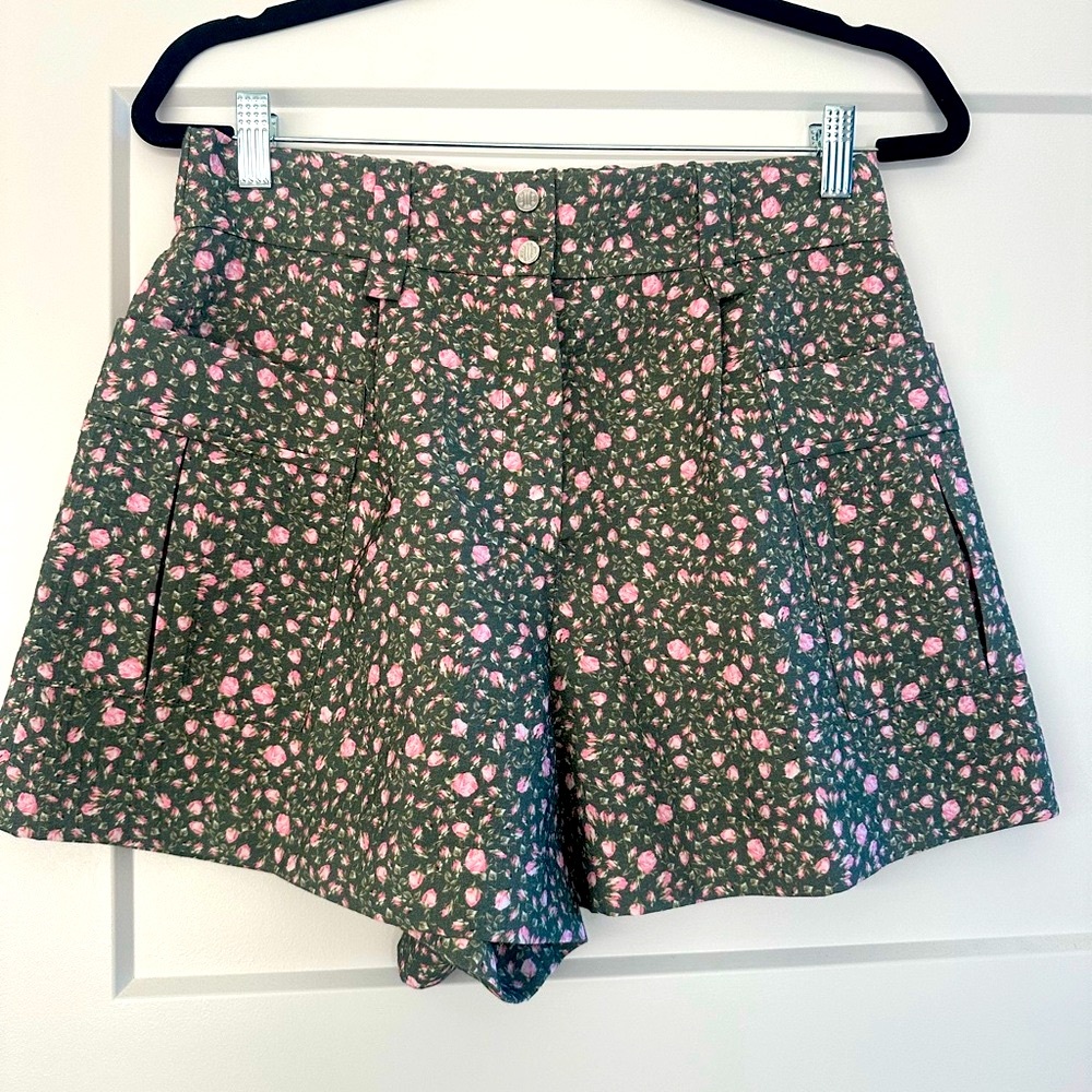 Maje High Waist Floral Green and Pink Shorts 38